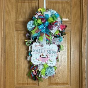 Pastel Christmas Santa’s Sweet Shop Entryway Décor, Front Door or Mantle